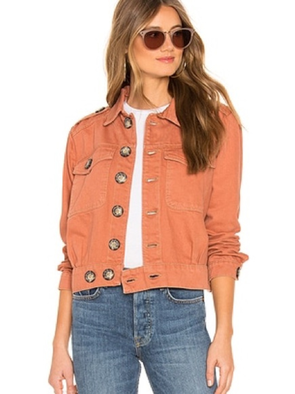 Free People Denim Slouchy Eisenhower Jacket in Terracotta Sz. S